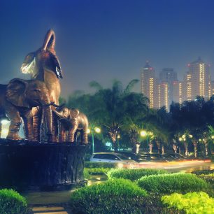 34418338 - elephants statue at park in the night taken at citraland park, surabaya, east java, indonesia